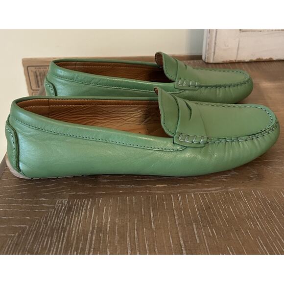 Flag Ltd Morgan Green Leather Square Toe Penny Loafer Driving Moc Women Size 8.5 - Picture 3 of 10